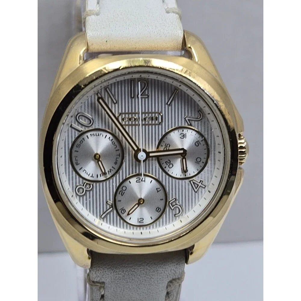 Coach Teagan Mini 32mm Gold Tone Multifunction Day Date Quartz Watch New Battery
